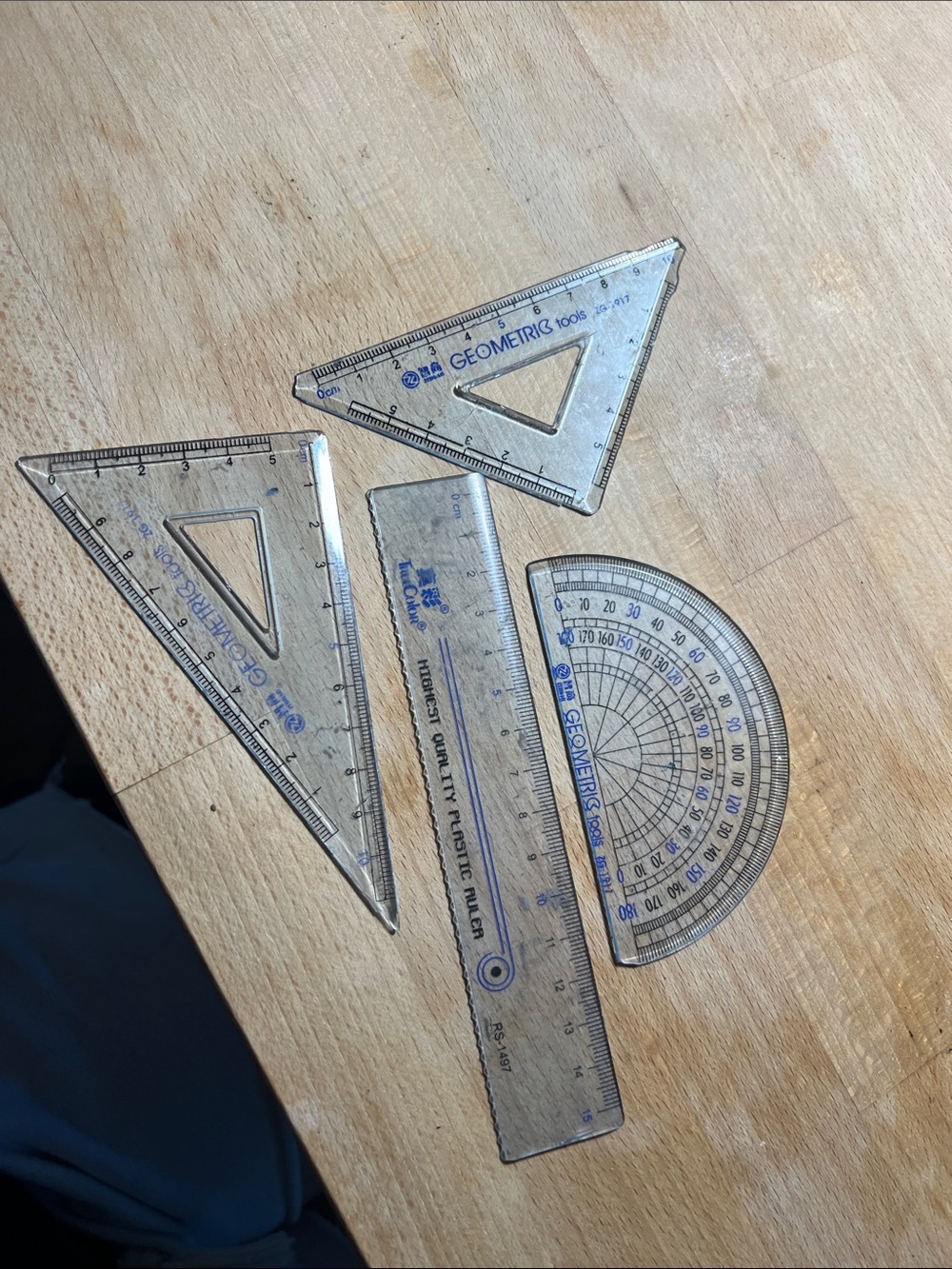 Clear Plastic Geometry Set - Ruler, Protractor & Triangles